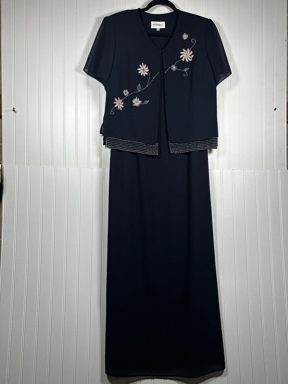 Studio I Navy Beaded 2 Pc Dress Set Size 14 Formal Mother of the bride Wedding
